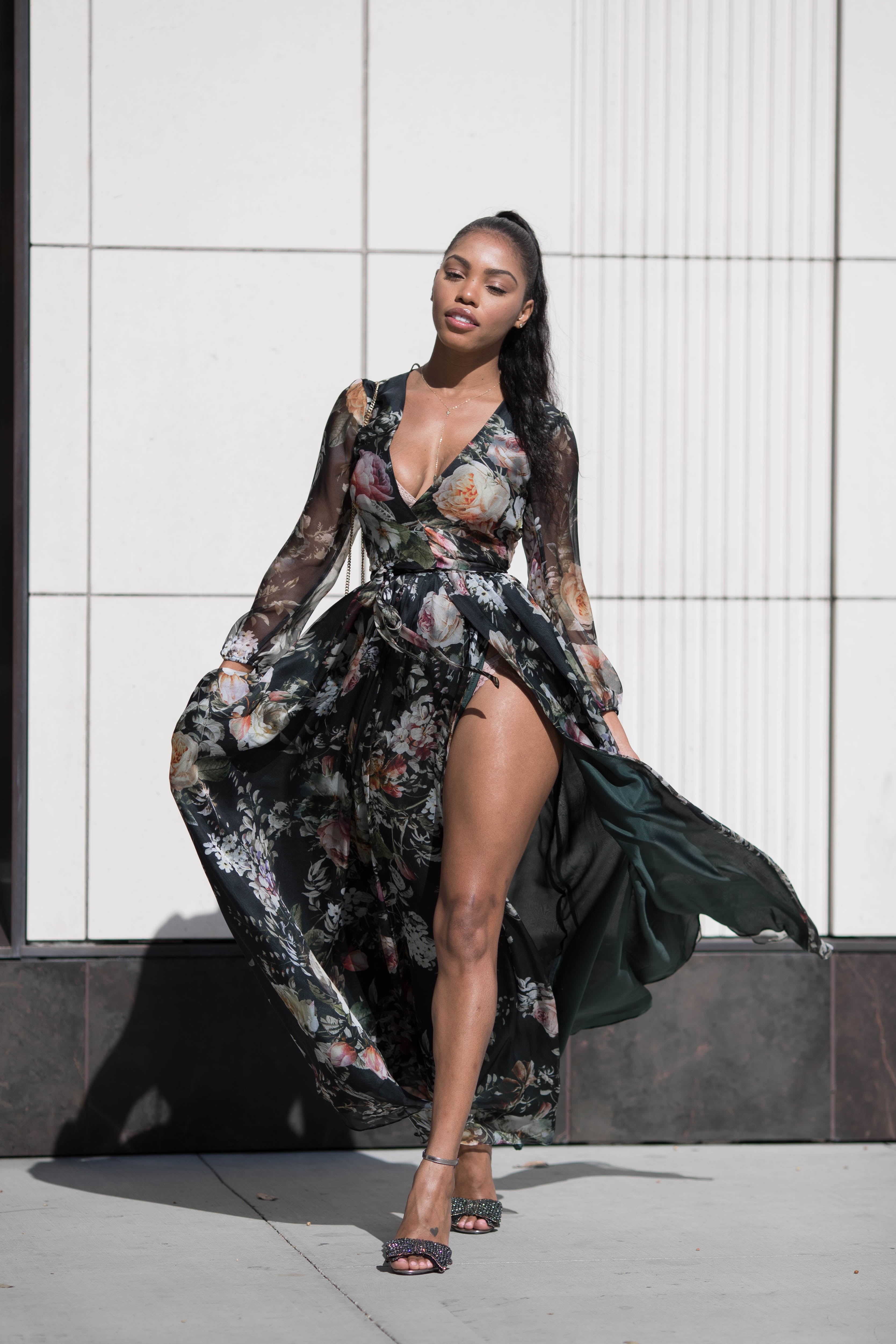 OLIVE FLORAL SILK SKIRT