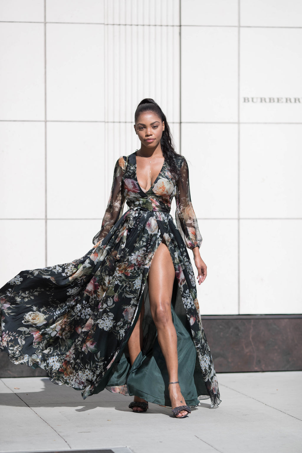 OLIVE FLORAL SILK SKIRT