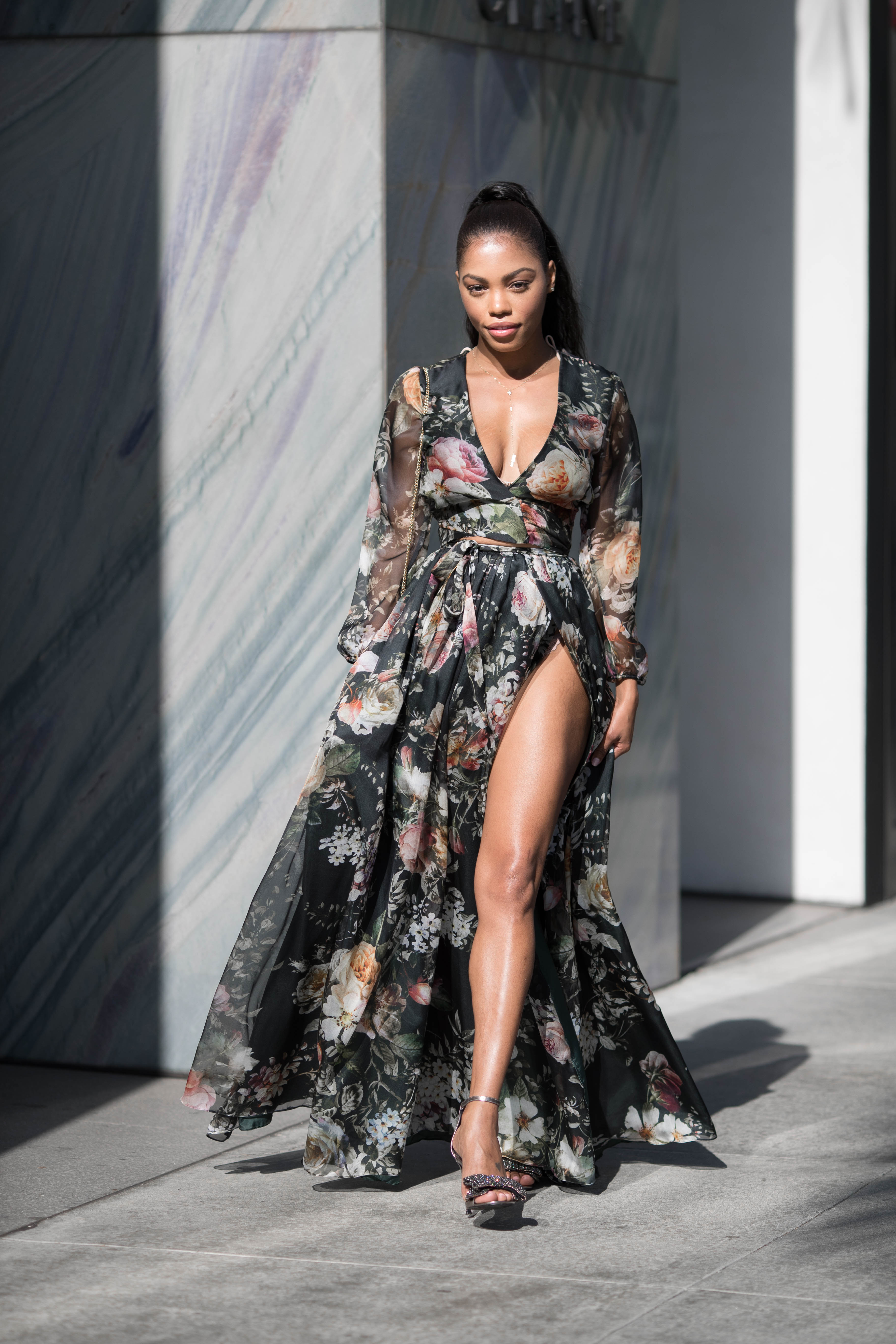 OLIVE FLORAL SILK SKIRT