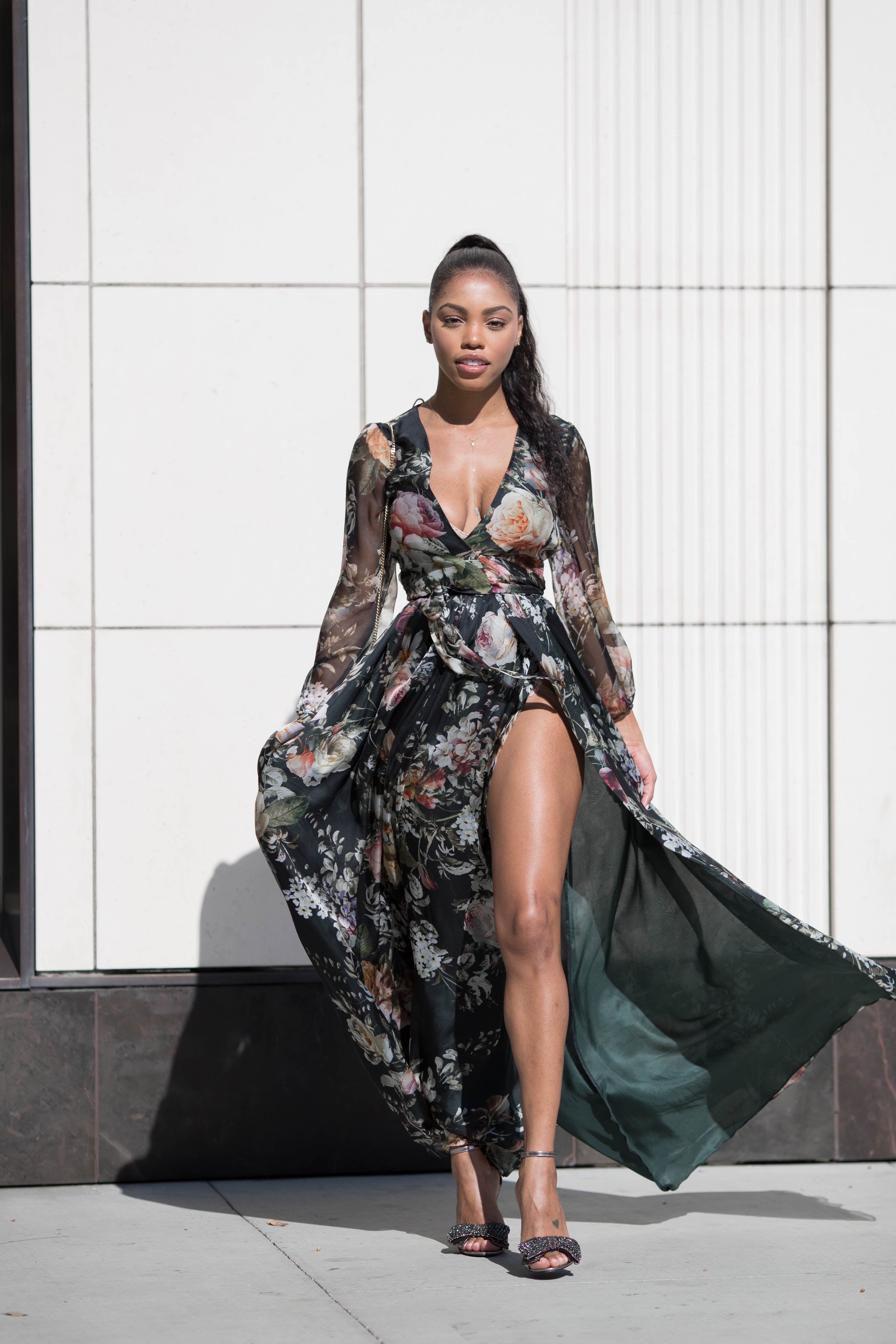 OLIVE FLORAL SILK SKIRT