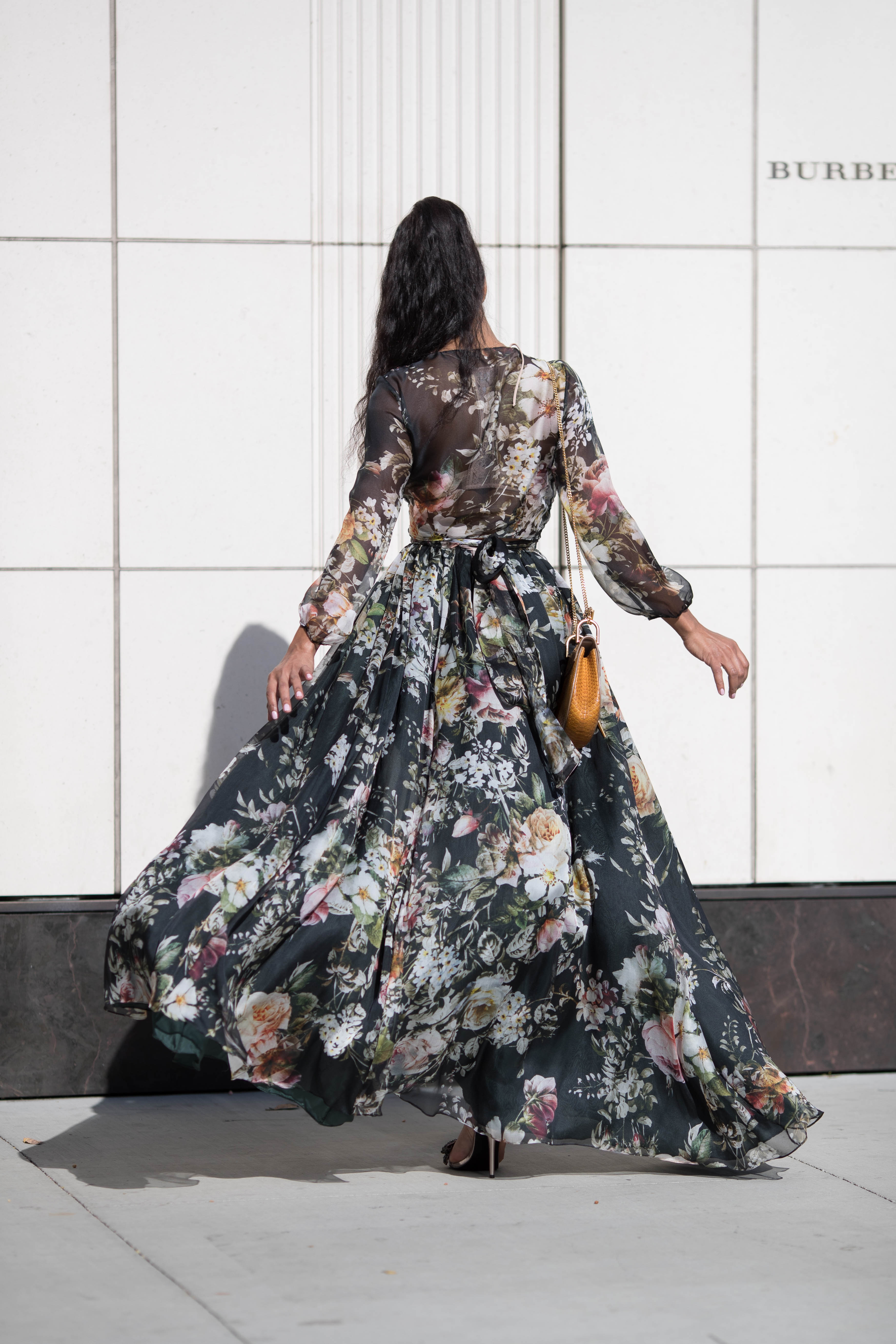 OLIVE FLORAL SILK SKIRT