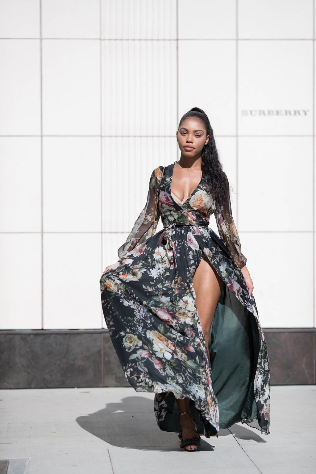 OLIVE FLORAL SILK SKIRT