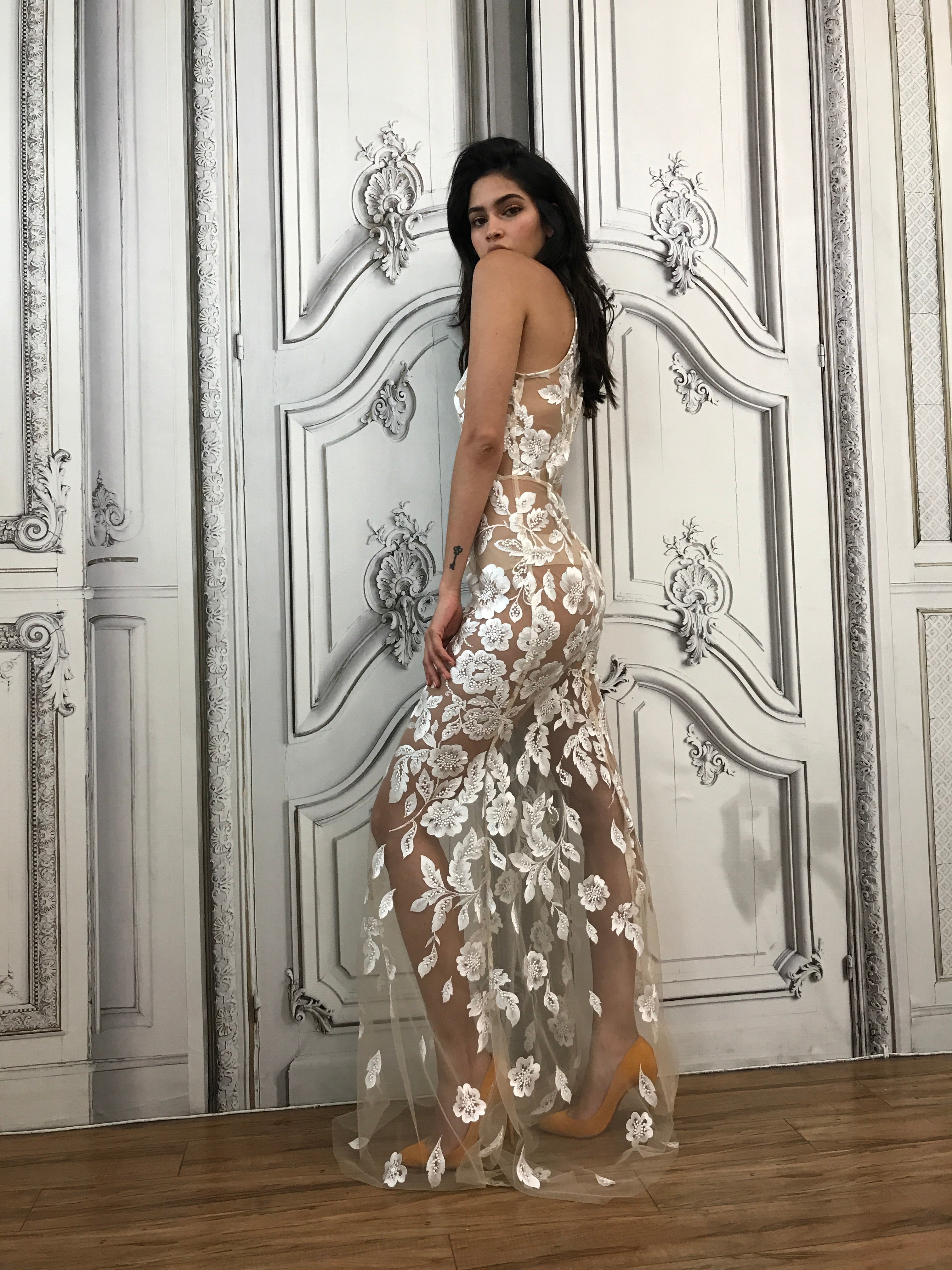 IVORY EMBROIDERED GOWN