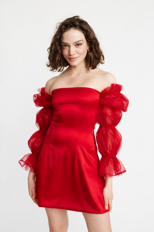 CLOUD SILK DRESS (RED) SALE - Lurelly