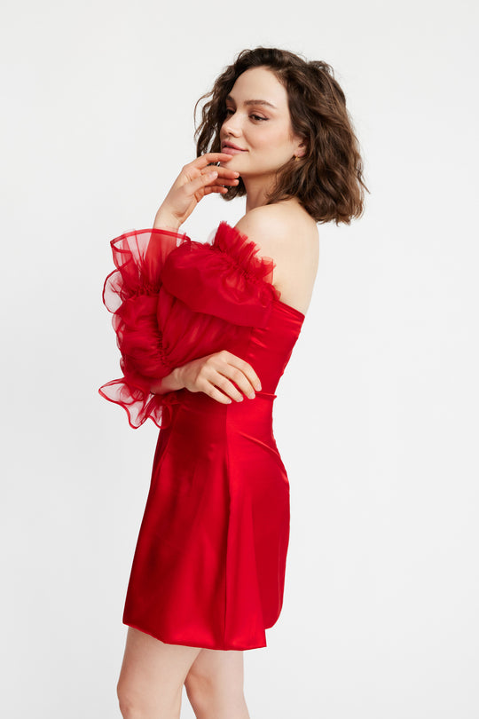 CLOUD SILK DRESS (RED) SALE - Lurelly