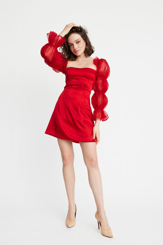 CLOUD SILK DRESS (RED) SALE - Lurelly